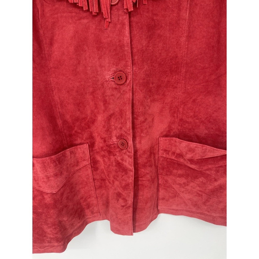 Denim & Co. Red Jacket L . Vintage New Damage To One Pocket Pit To Pit 22 Fringe - Picture 3 of 8